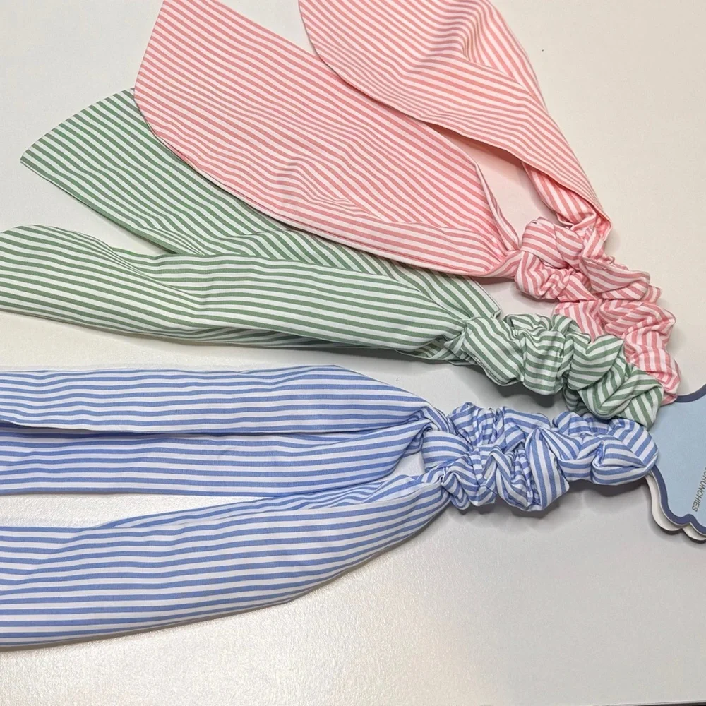 Sunday State Bow Scrunchie Set NWT Pink Green Blue Stripe Coquette Preppy Hair